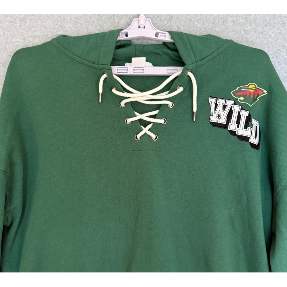 NEW! Erin Andrews Minnesota Wild Hoodie Womens XXL Green Lace-Up Short Pullover - Picture 2 of 10